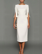 Boat Neck Three-quarter Sleeve Midi Dress