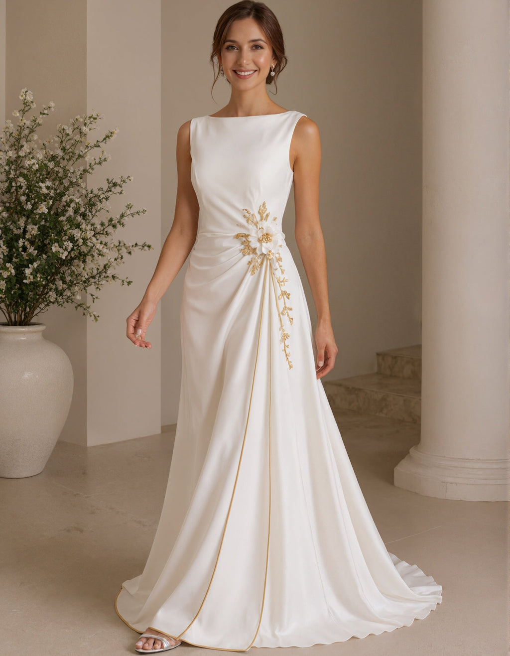 White Boat Neck Sleeveless Maxi Dress
