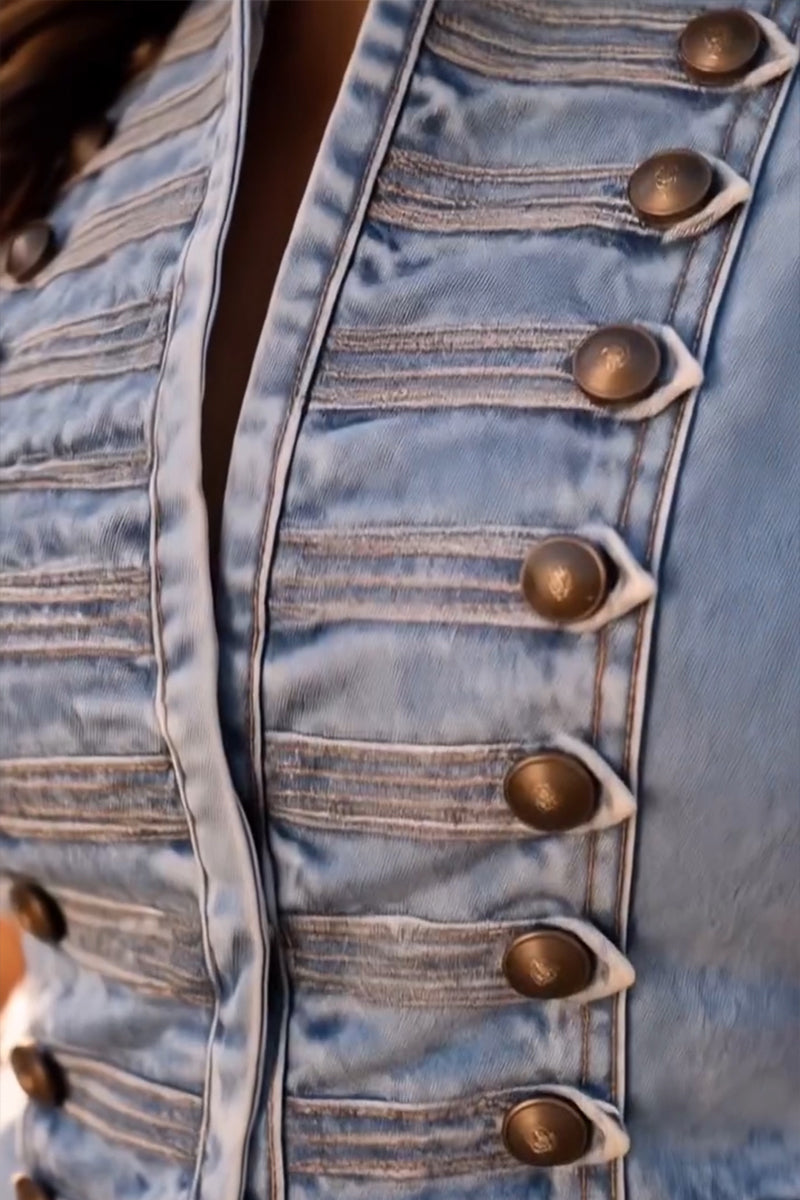 Women's Casual Slim Button Decoration Denim Vest or Jeans
