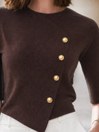 Asymmetric Button-Accent Ribbed Knit Top