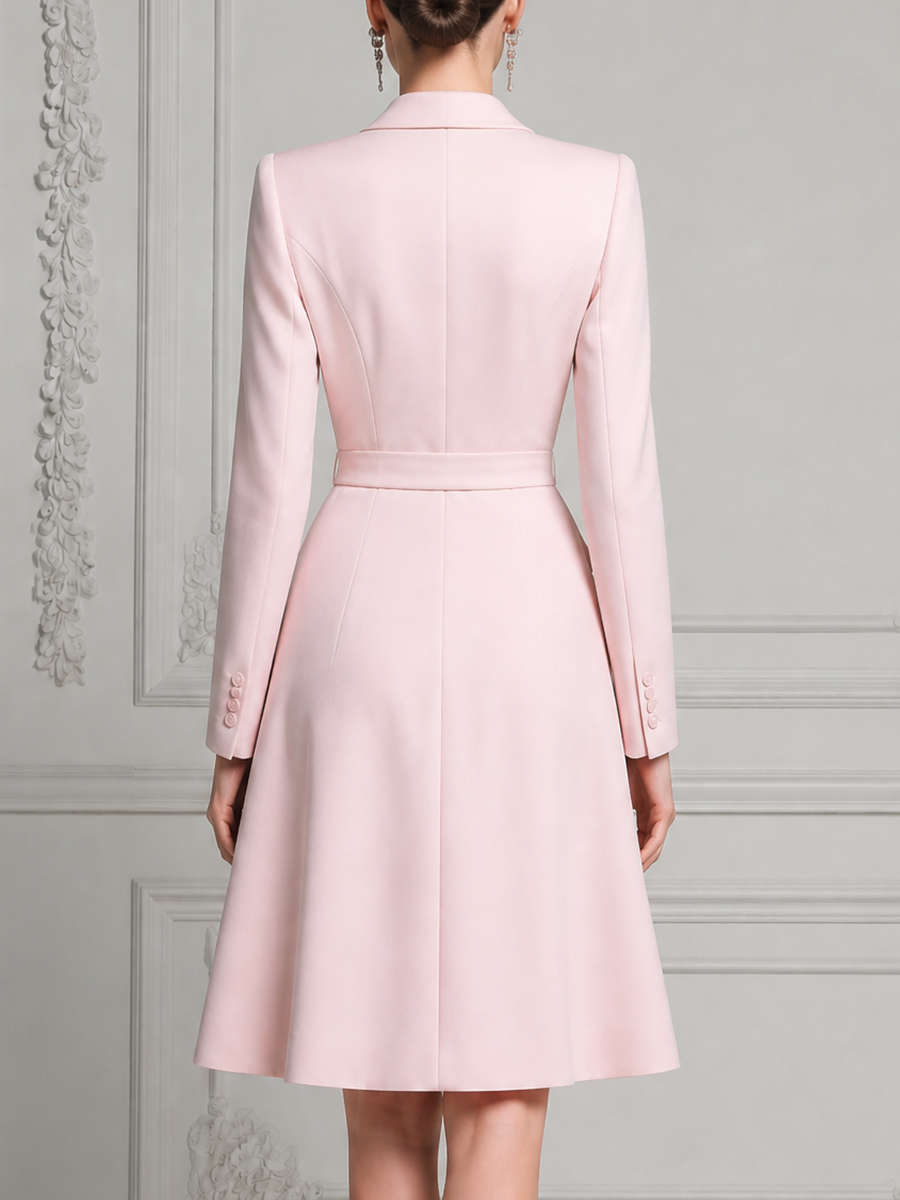 Pink Dress Fall Wedding Guest Dress Belted Pleated Blazer Midi Dress