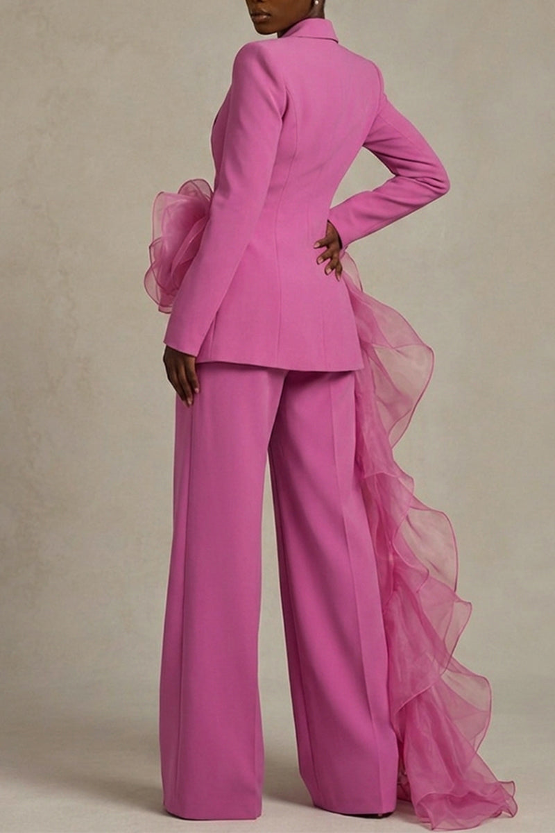 Women's Fashion Commuter Mesh Ruffle Lapel Blazer or Suit Pants