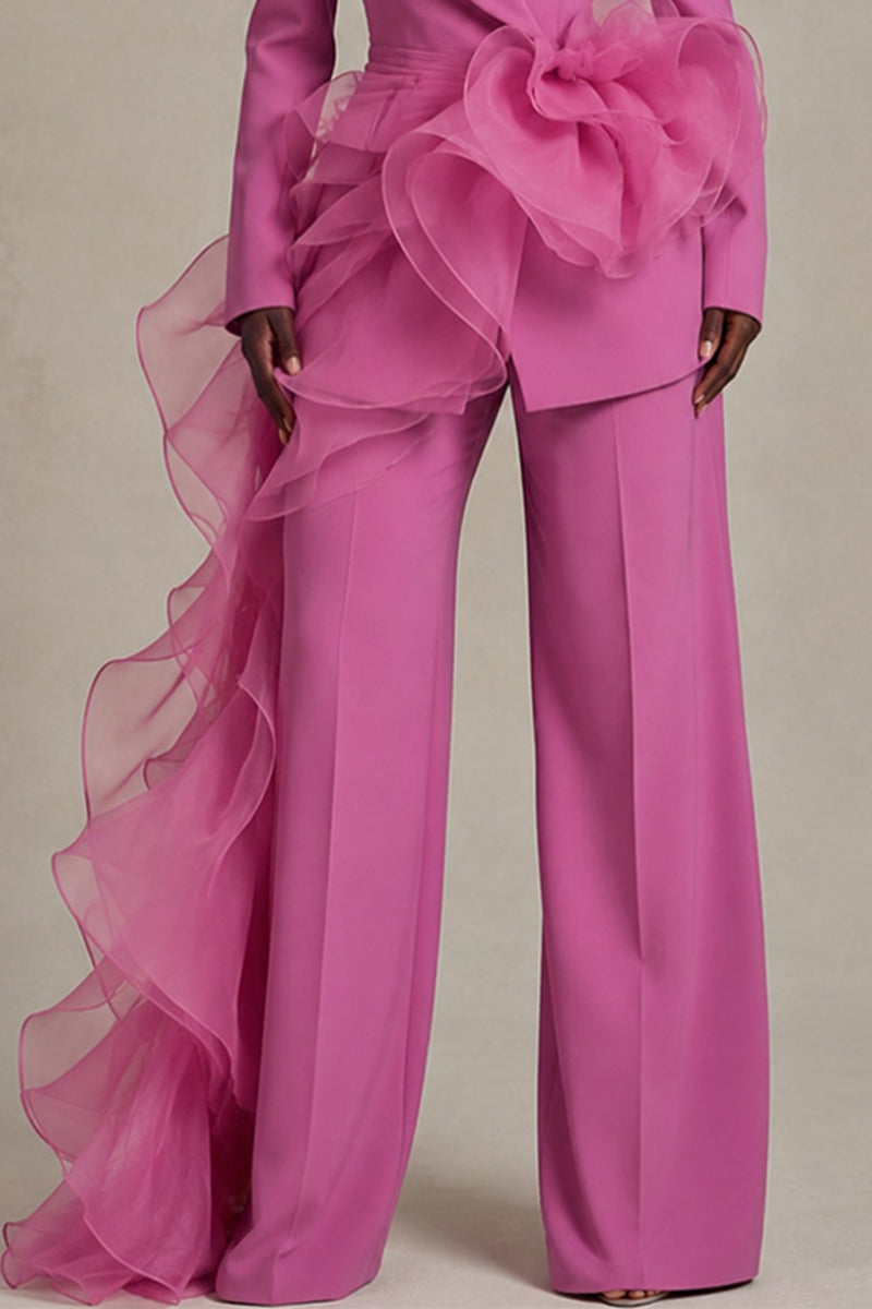 Women's Fashion Commuter Mesh Ruffle Lapel Blazer or Suit Pants