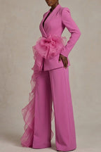Women's Fashion Commuter Mesh Ruffle Lapel Blazer or Suit Pants