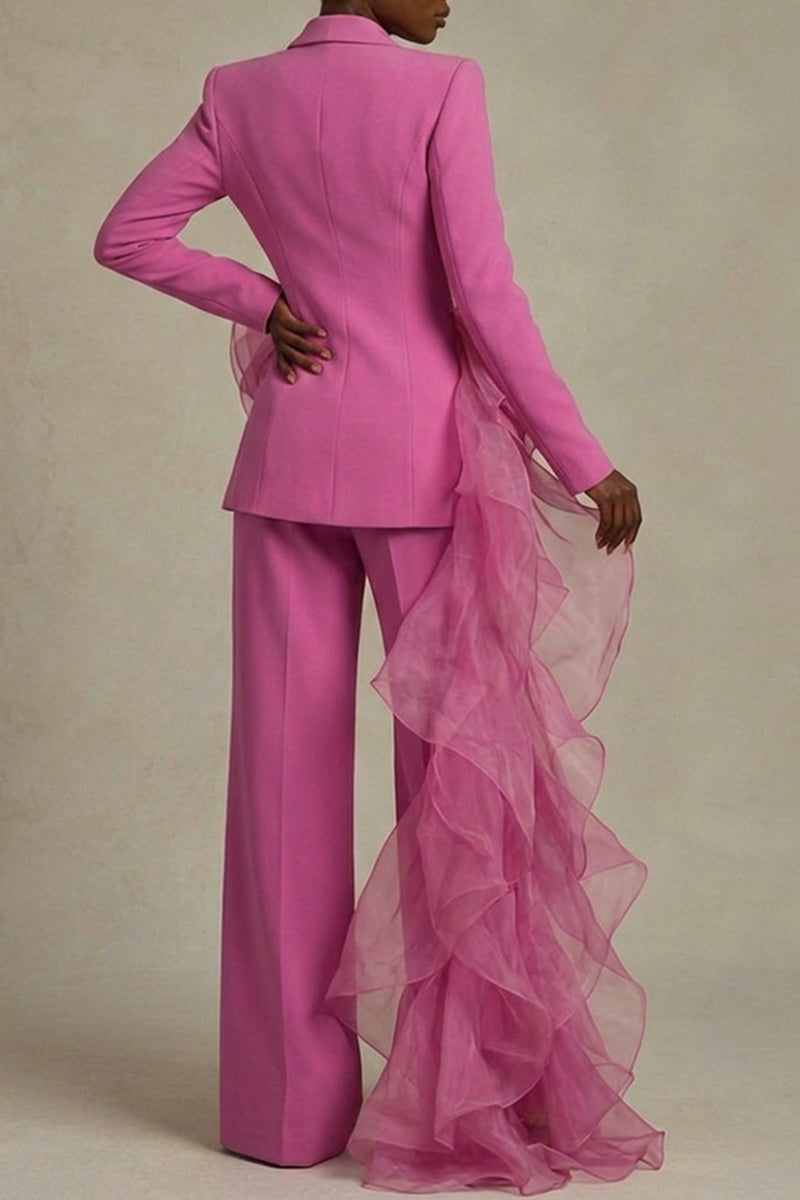 Women's Fashion Commuter Mesh Ruffle Lapel Blazer or Suit Pants