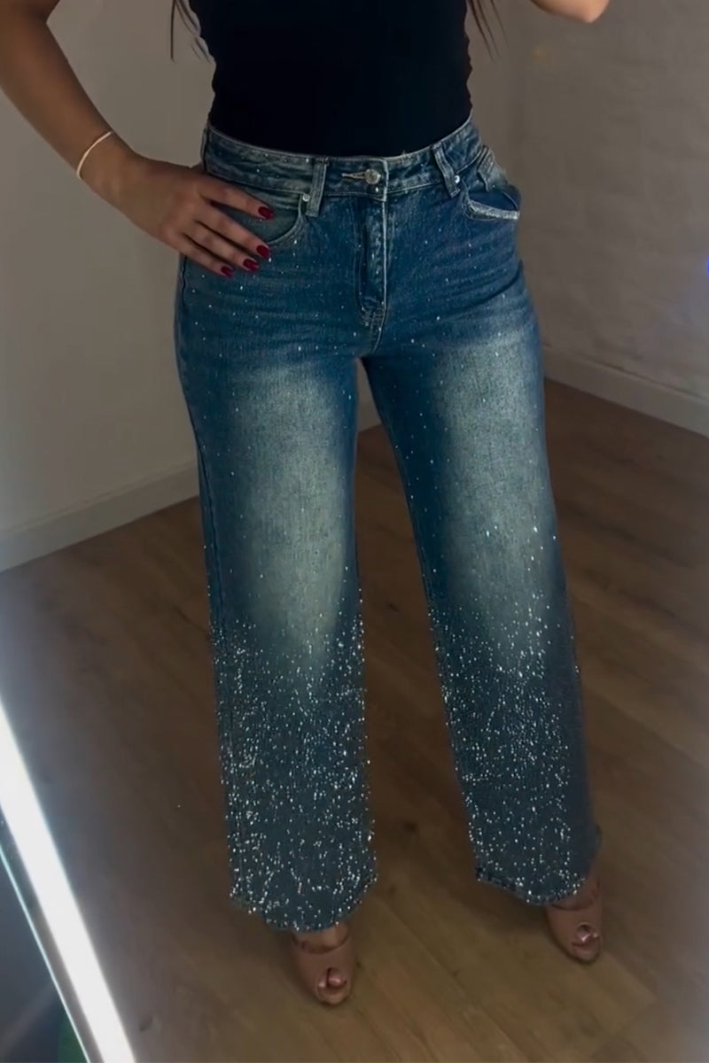 Women's Rhinestone Washed Casual Jeans