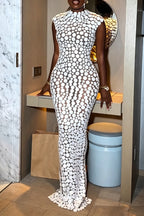 Women's Wedding Dress Classic Polka dots Back Slit Round Neck Slim Fit Elegant Maxi Dress