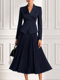 Tailored Blazer Pleated Midi Skirt Two-Piece Set