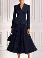 Tailored Blazer Pleated Midi Skirt Two-Piece Set