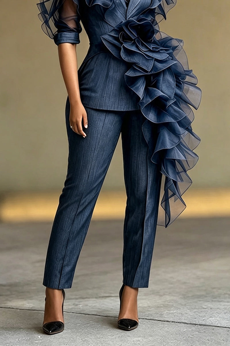 Women's Fashion Multi-Layer Ruffle Decoration Party Blazer or Pants