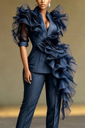 Women's Fashion Multi-Layer Ruffle Decoration Party Blazer or Pants