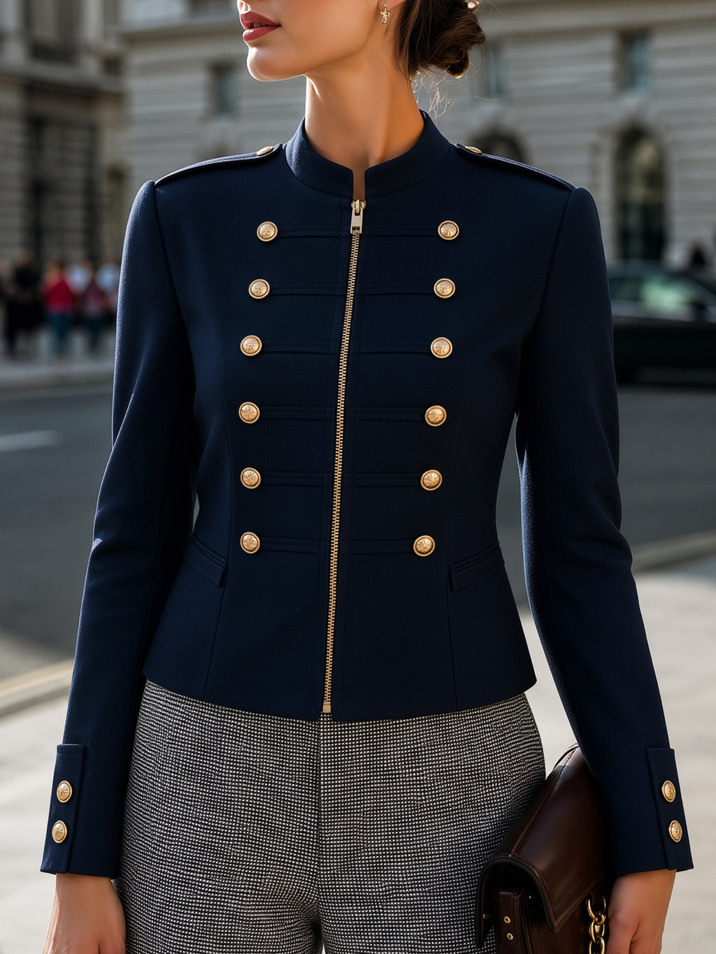 Military-Inspired Double-Breasted Jacket
