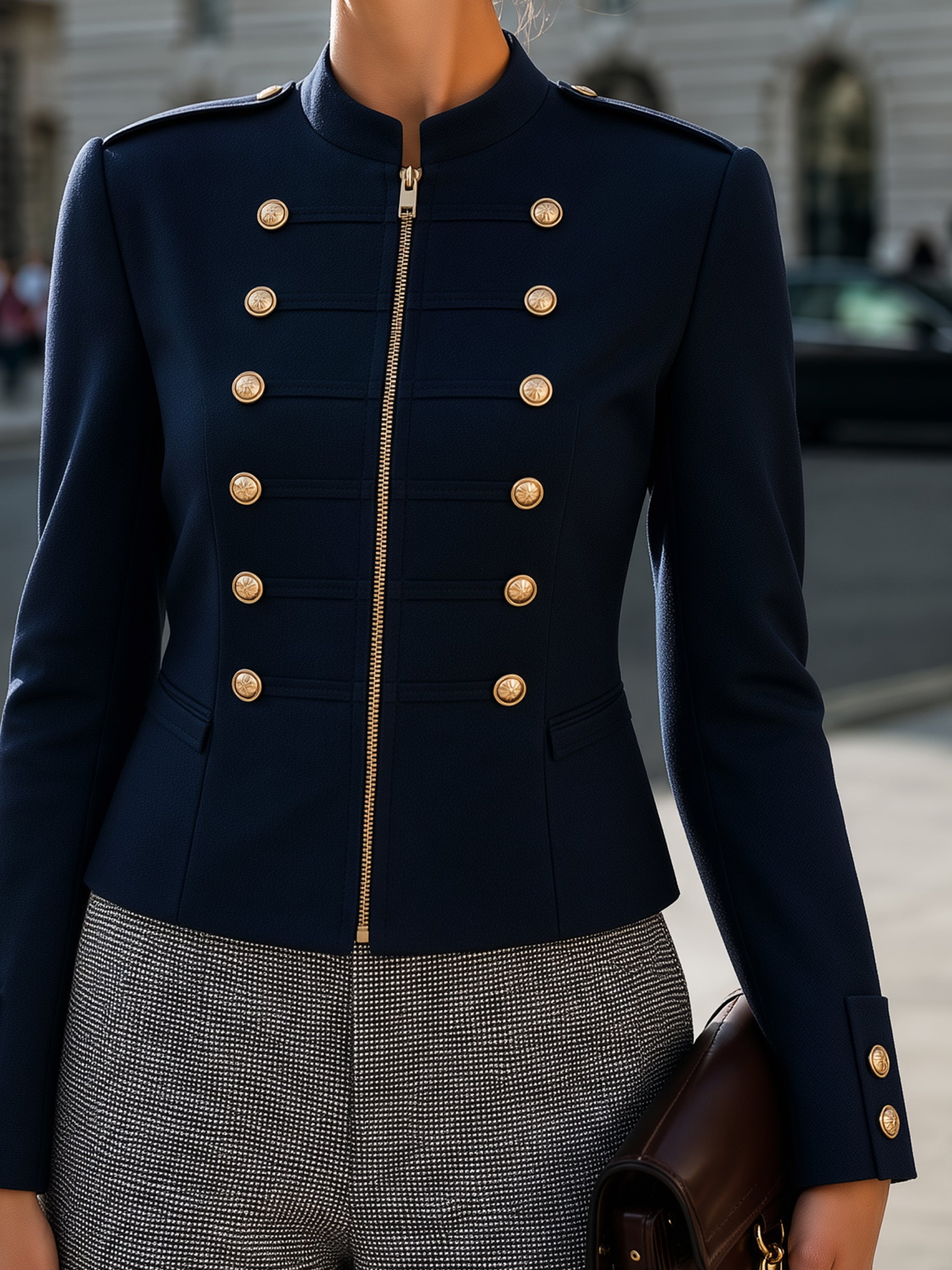 Military-Inspired Double-Breasted Jacket
