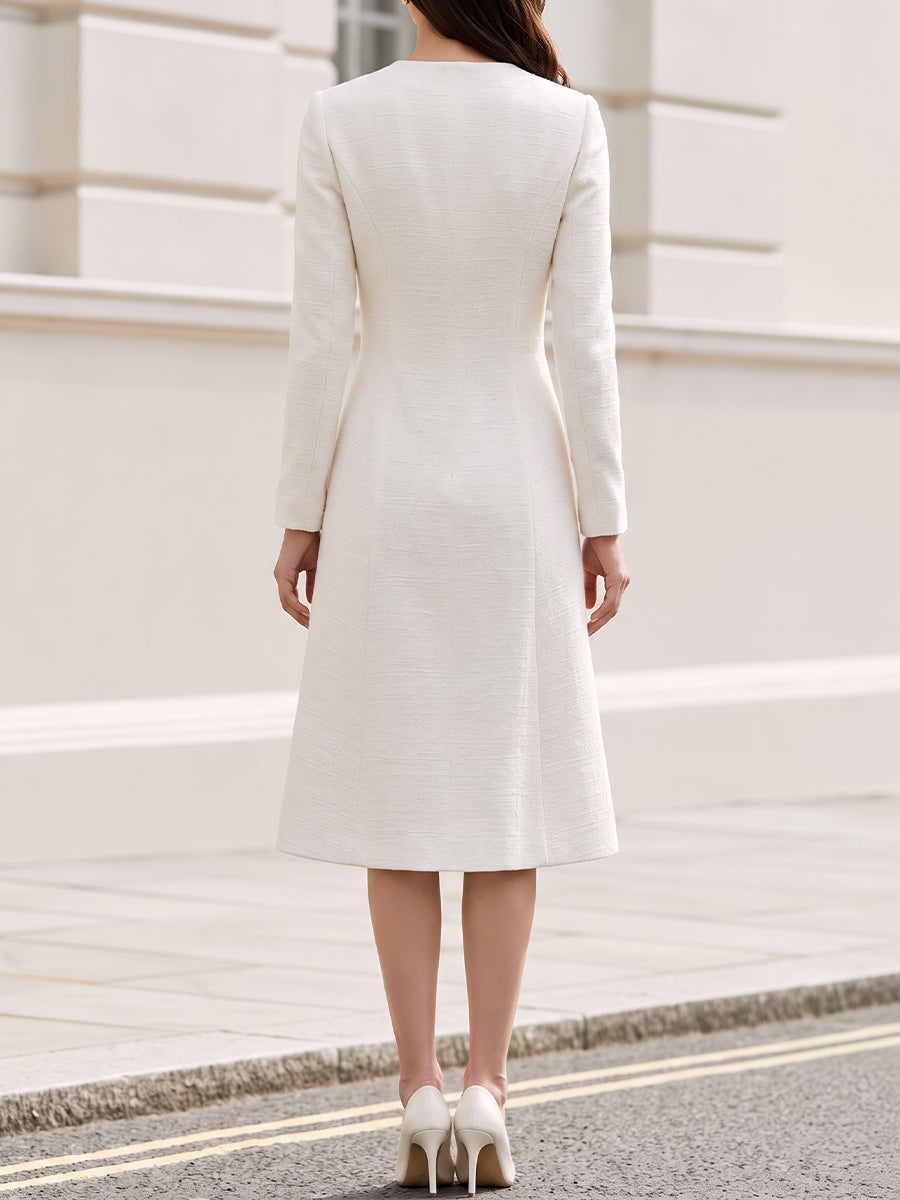 Tweed Double-Breasted Midi Coat Dress