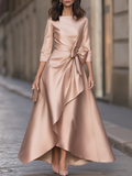 Boat-Neck Bow-Waist High-Low Maxi Dress