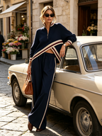 Navy Contrast Stripe Half‑Zip Air Layer Two‑Piece Tracksuit Set