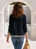 Retro Elegance Tweed-Style Contrast Trim Fringe Jacket