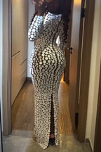 Women's Round Neck Circular Pattern Slim Fit Elegant Temperament Long Sleeve Dress