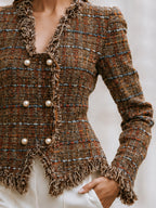 Fringe-Trim Tweed Peplum Jacket