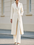 Shawl‑Lapel Belted Wool‑Blend Long Wrap Coat