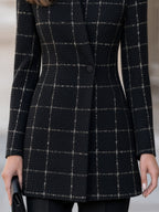 Plaid Stand Collar Longline Blazer Coat
