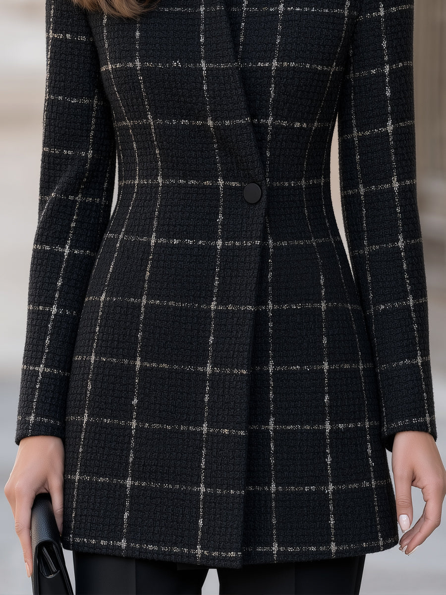 Plaid Stand Collar Longline Blazer Coat