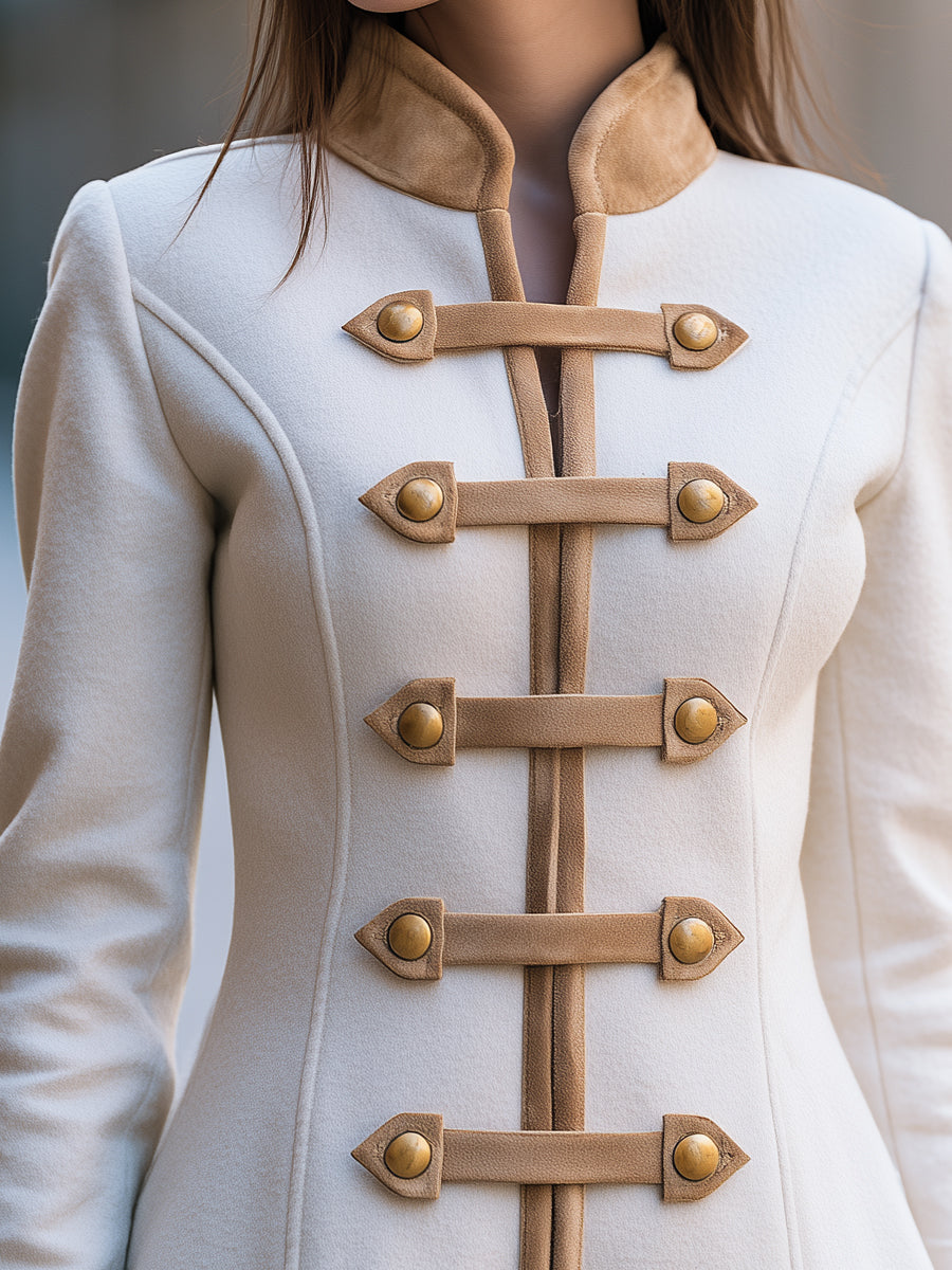 Contrast-Trim Toggle Front Tailored Jacket