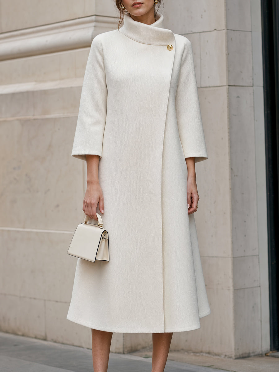 Asymmetric High-Collar Woolen Trench Coat
