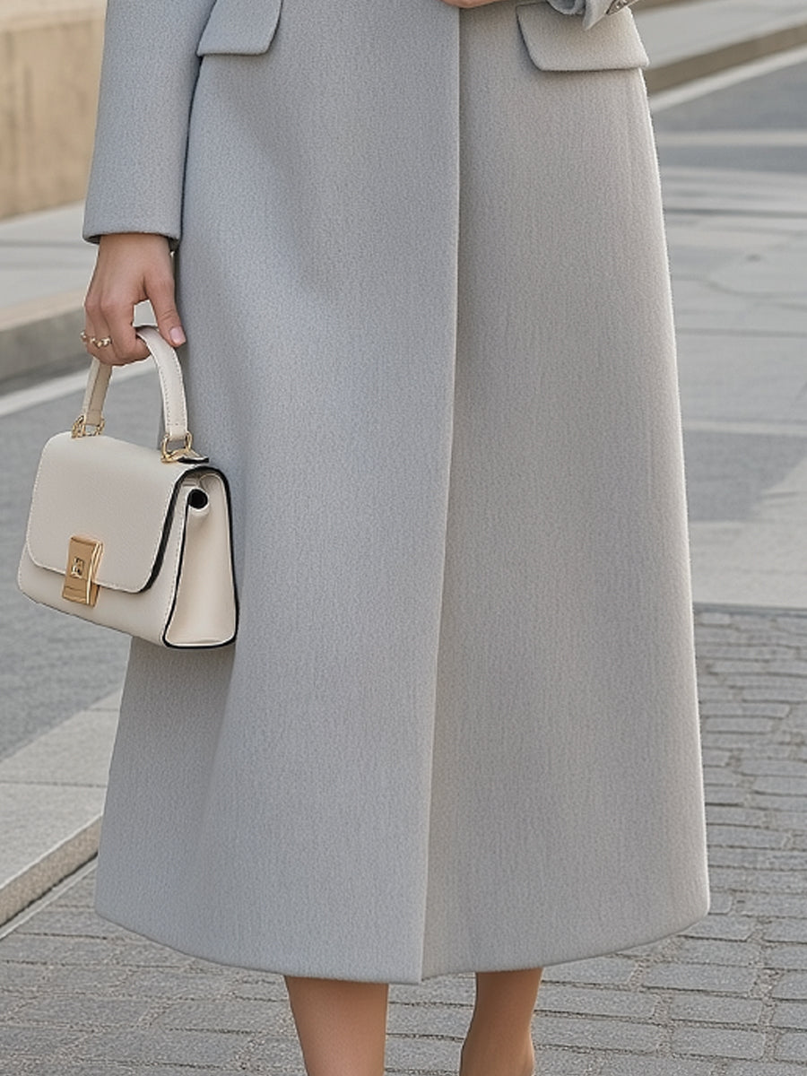 Notched Lapel Woolen Long Trench Coat