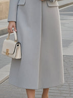 Notched Lapel Woolen Long Trench Coat