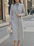 Notched Lapel Woolen Long Trench Coat
