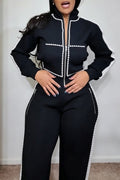 Women's Casual Beads Decoration Short Jacket or Pants