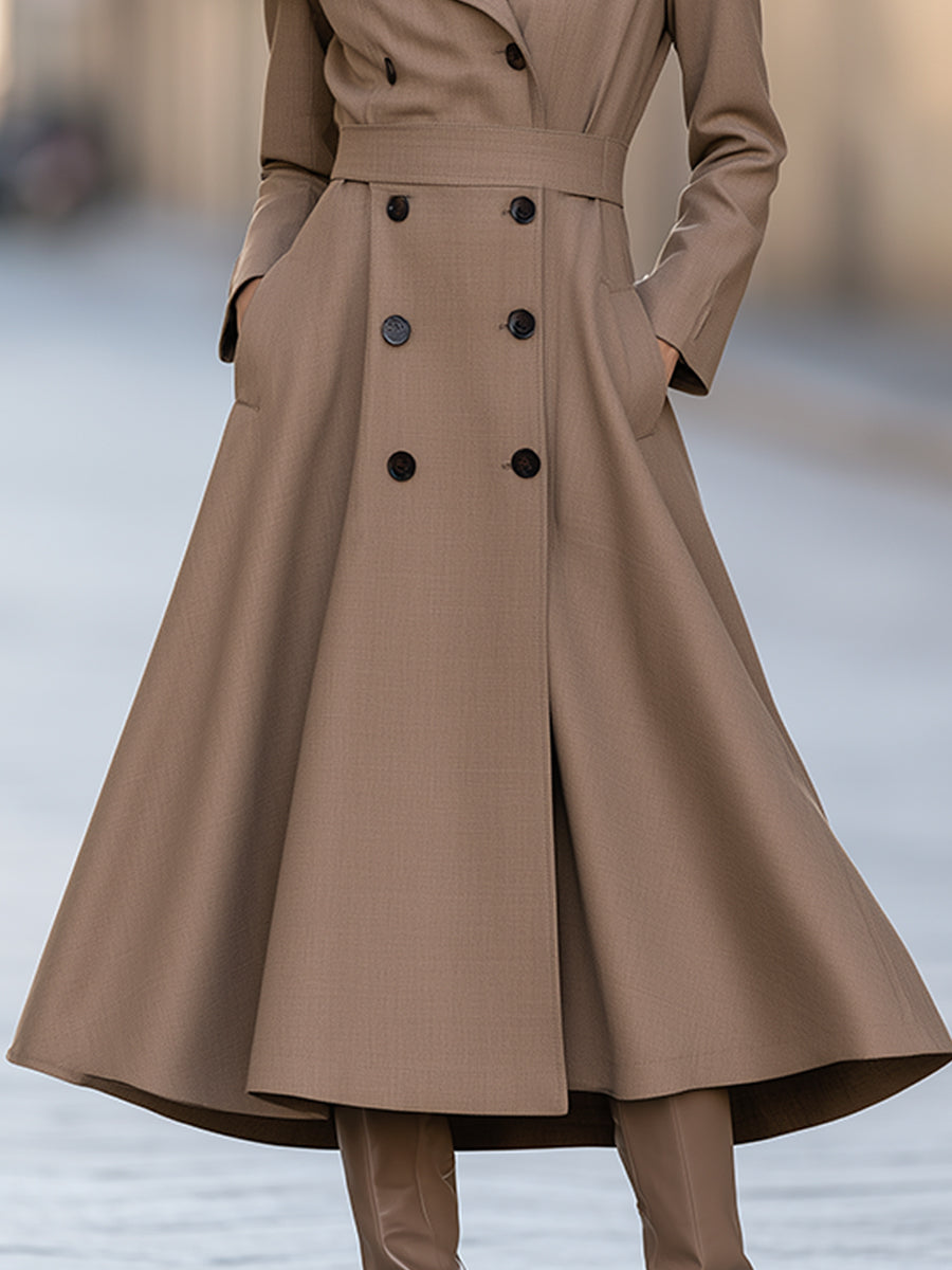 Double-Breasted Belted A-Line Trench Coat Dress