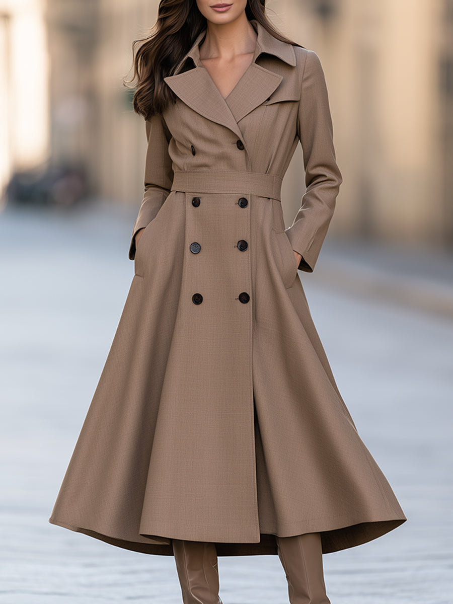 Double-Breasted Belted A-Line Trench Coat Dress