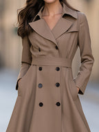 Double-Breasted Belted A-Line Trench Coat Dress