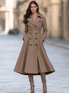 Double-Breasted Belted A-Line Trench Coat Dress