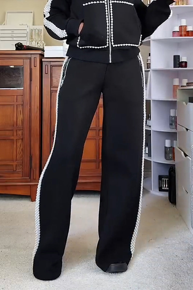 Women's Casual Beads Decoration Short Jacket or Pants