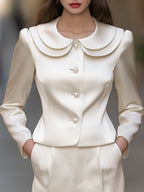 Women's Elegant Satin Double-Layer Peter Pan Collar Blazer