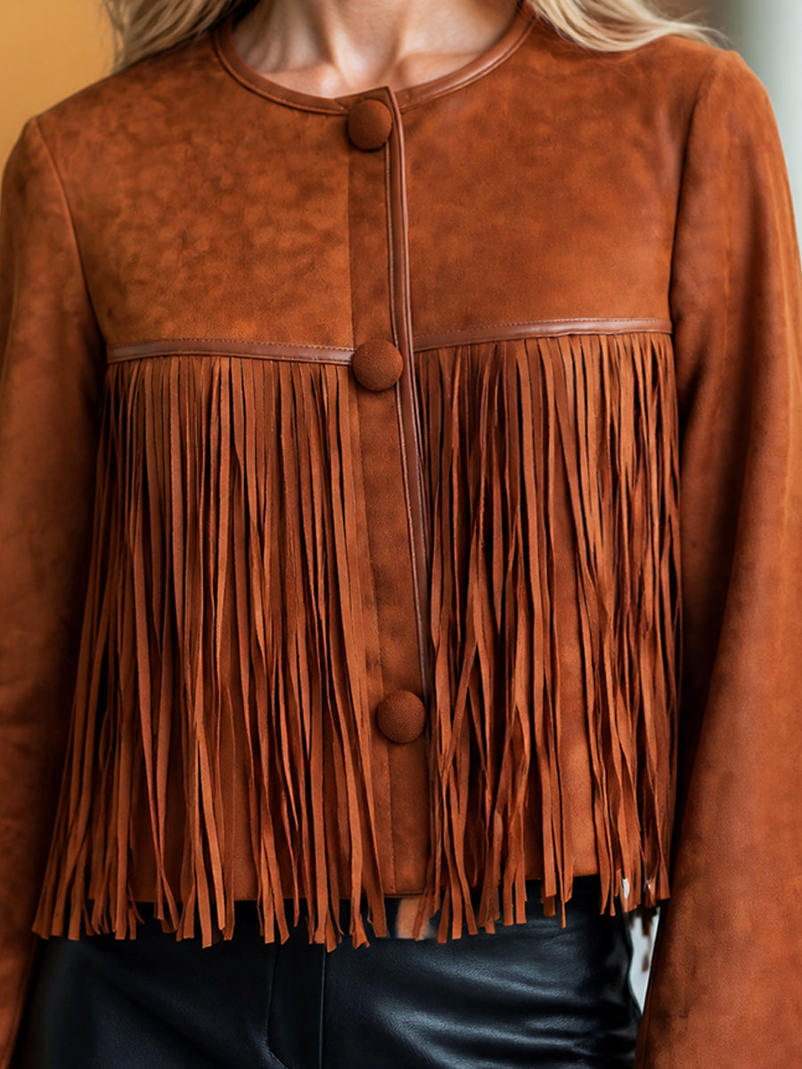 Tassel-Trimmed Faux Suede Jacket