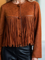 Tassel-Trimmed Faux Suede Jacket