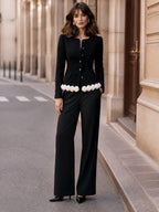 Floral Appliqué Tweed Tailored Jacket