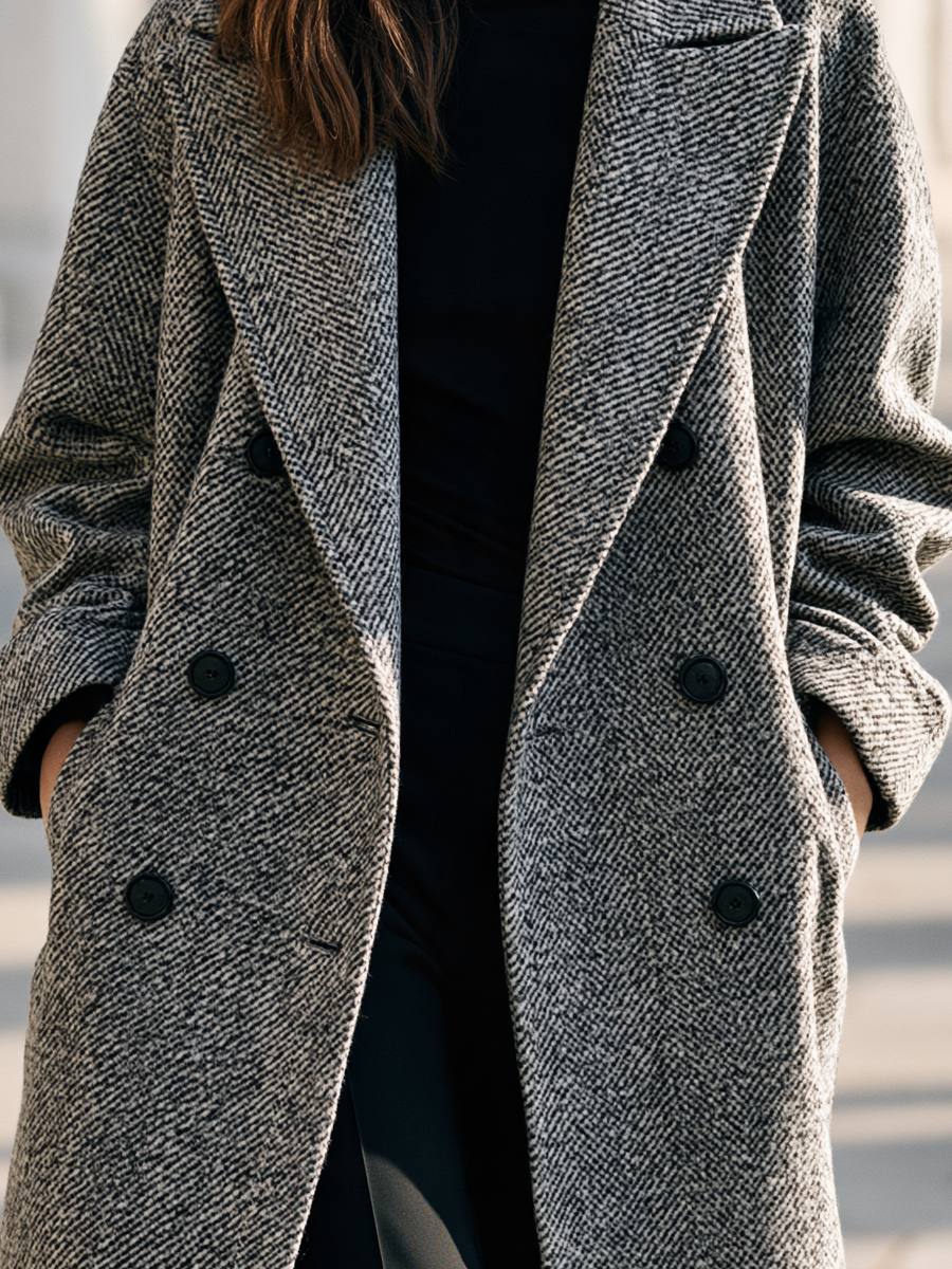 Tweed Double-Breasted Oversized Longline Coat