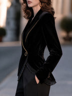 Chain-Trim Velvet Beaded Fringe Blazer