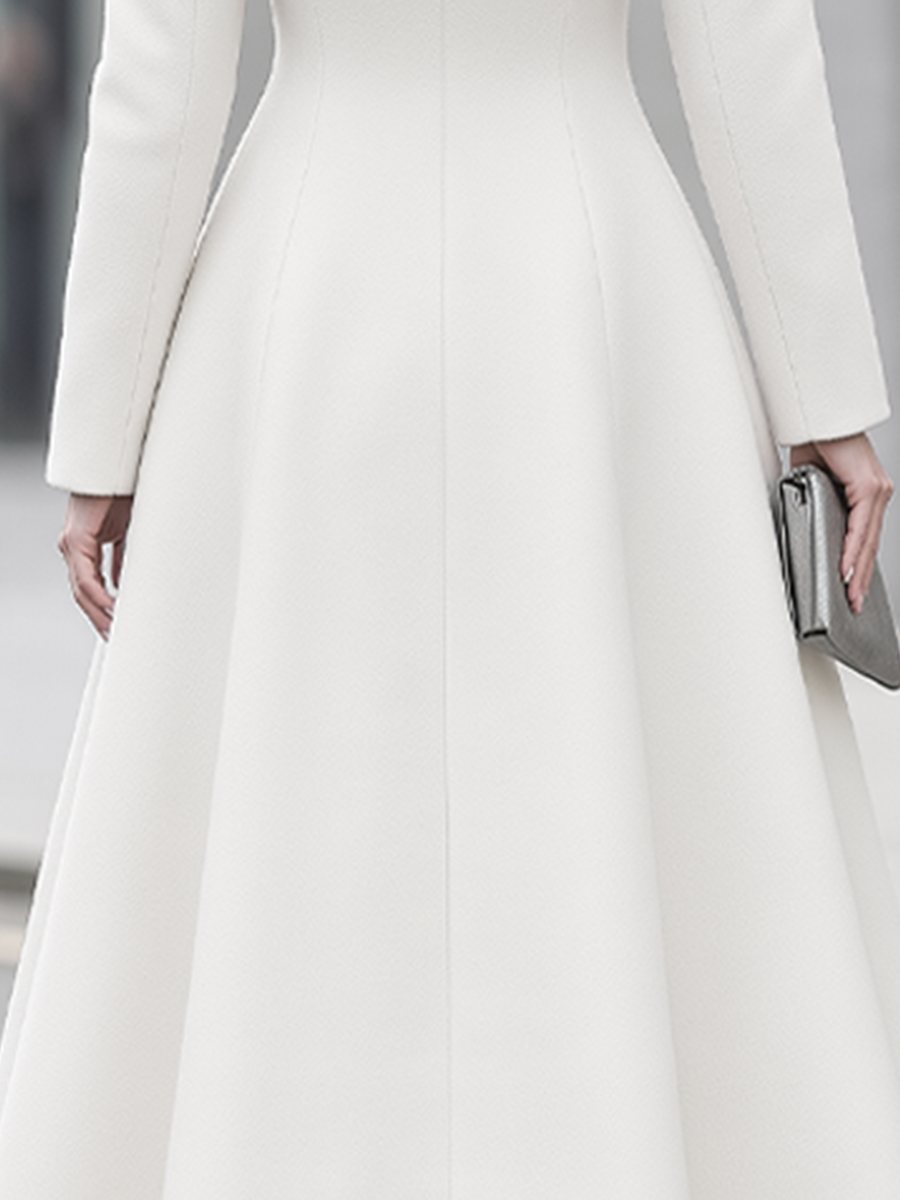 Ivory Faux Fur Shawl Collar Fit-and-Flare Long Coat