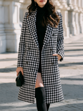 Houndstooth Double-Breasted Long Wool Coat