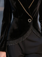 Chain-Trim Velvet Beaded Fringe Blazer