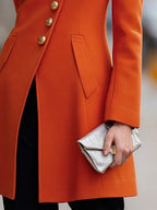 Asymmetrical Stand-Collar Gold Buttons Woolen Coat