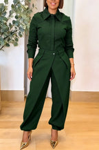 Women's Fashion Commuter Shirt Overlap Elastic Cuff Pants Two-Piece Set