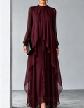 High Neck Long Sleeve Chiffon Maxi Dress