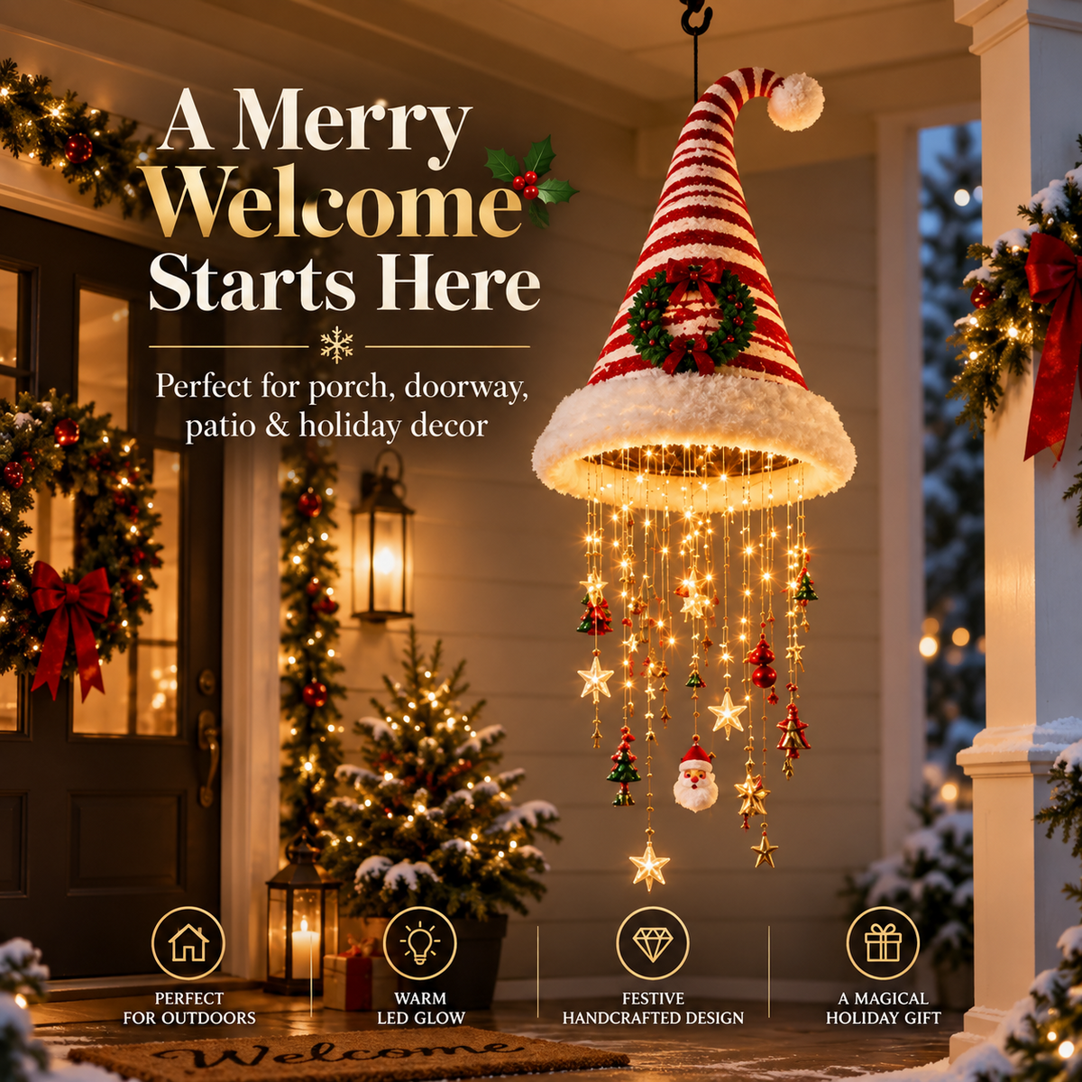 🎄 Christmas Santa Hat Hanging Light – Festive LED Chandelier Decor